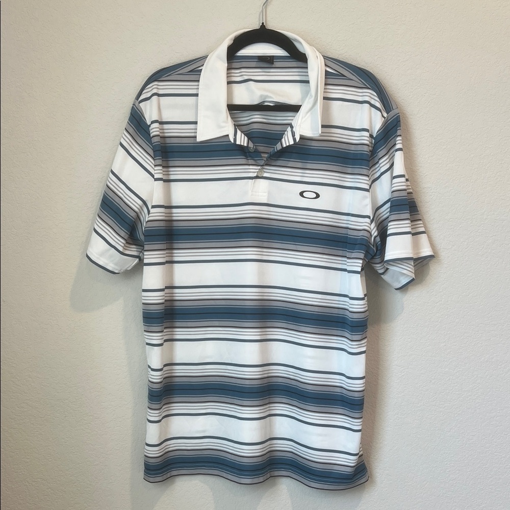 Oakley Striped Polo in Blue and White